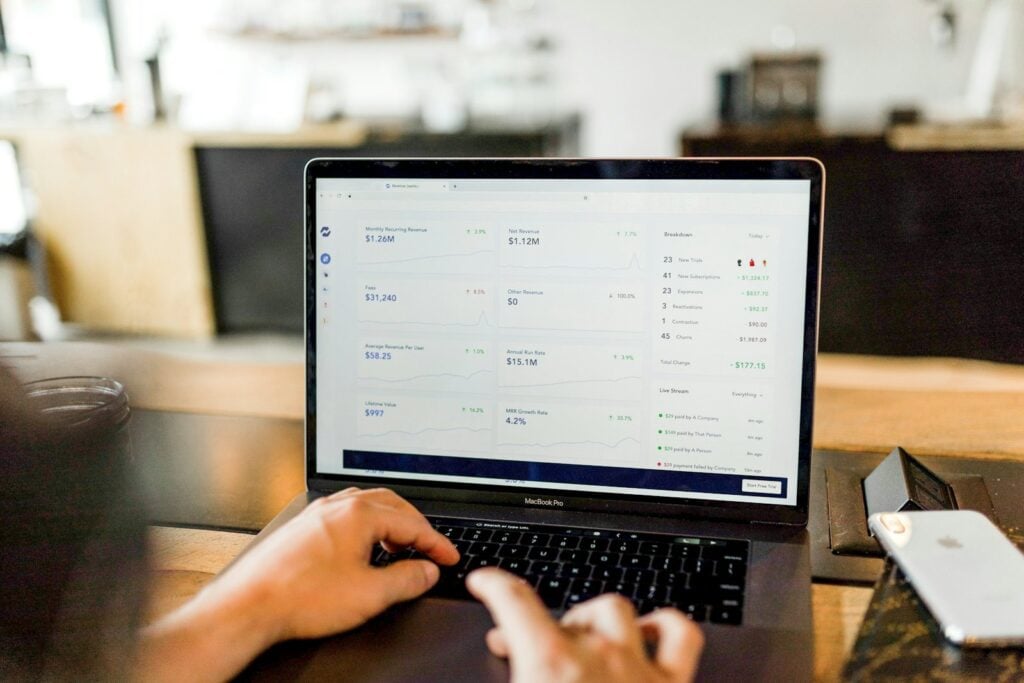 Owner working on the books on a laptop